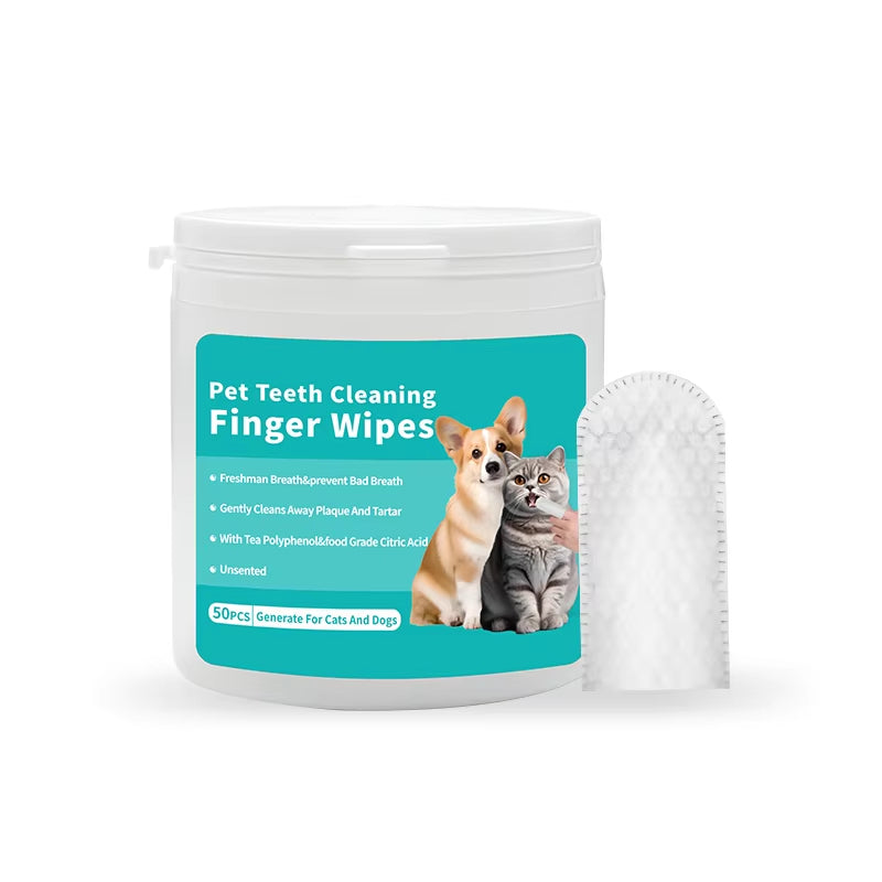 Pet Dental Cleansing Finger Set 50 Cat Finger Wipes Oral Cavity Cleaning Wipes Tooth Stone Deodorant Pet Cleaning Supplies